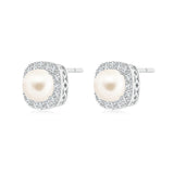 6mm Classic Freshwater Cultured Pearl Stud Earrings with Moissanite Halo