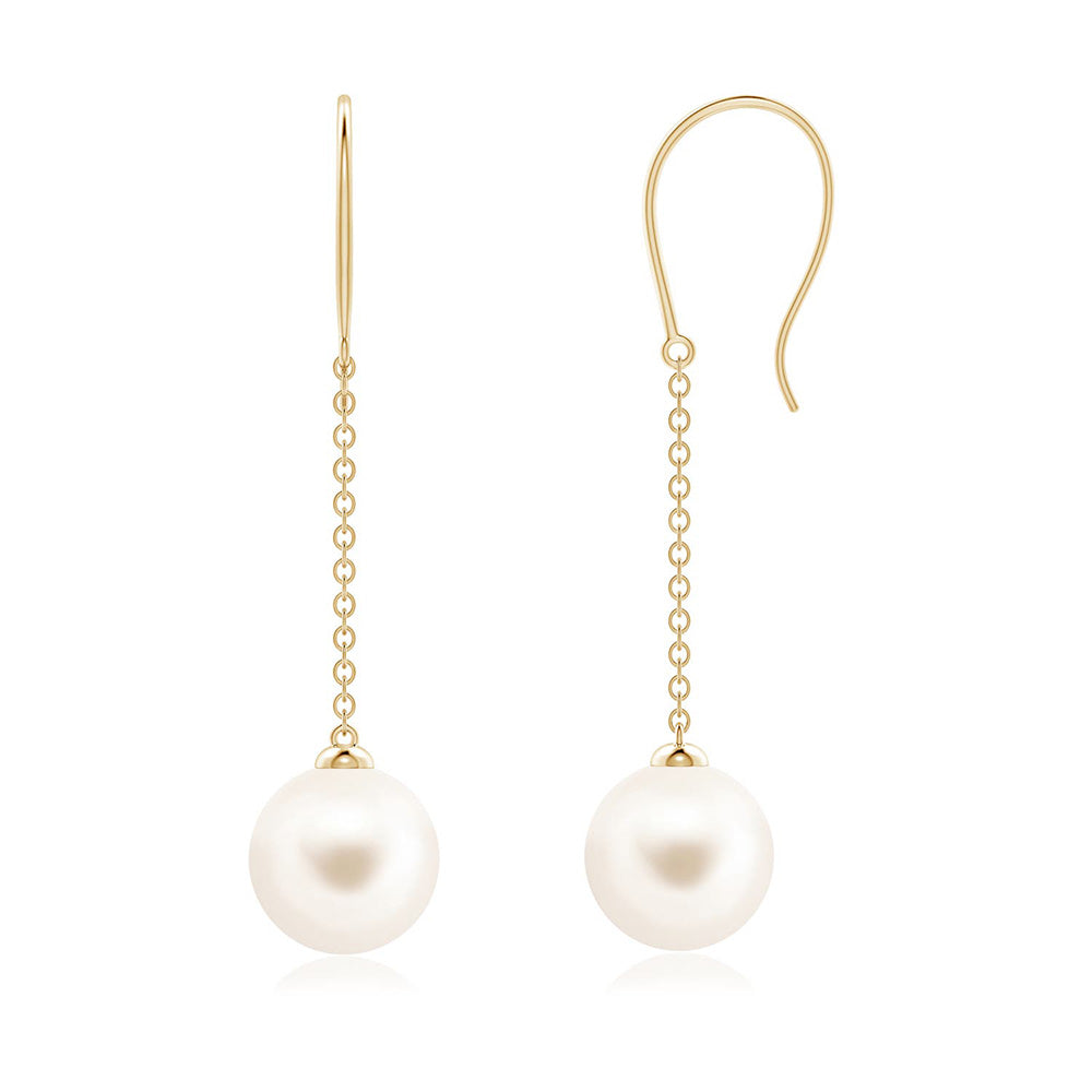 8mm Dangling Solitaire Freshwater Cultured Pearl Earrings