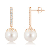 8mm Freshwater Cultured Pearl and Moissanite Pavé Bar Drop Earrings