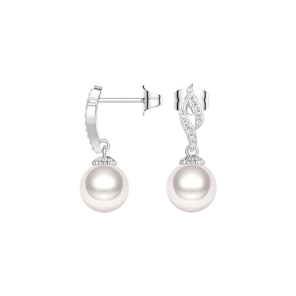 8mm Luminous Fire Freshwater Cultured Pearl Earrings with Moissanite Pavé - MSBLUE Jewelry