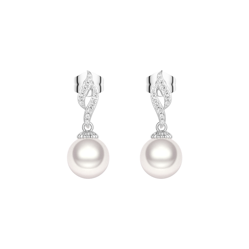 8mm Luminous Fire Freshwater Cultured Pearl Earrings with Moissanite Pavé - MSBLUE Jewelry