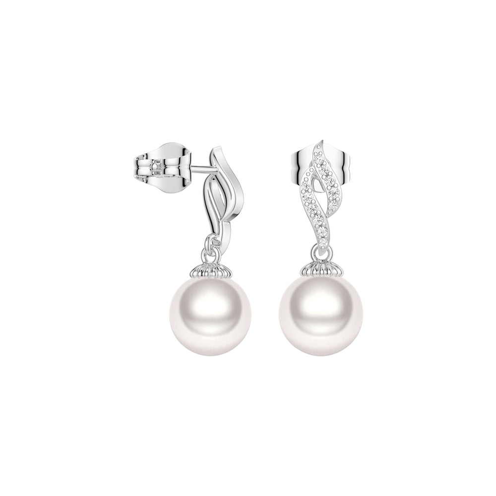 8mm Luminous Fire Freshwater Cultured Pearl Earrings with Moissanite Pavé - MSBLUE Jewelry