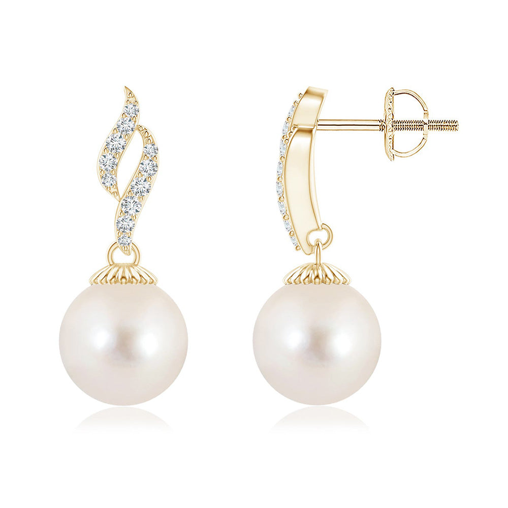 8mm Luminous Fire Freshwater Cultured Pearl Earrings with Moissanite Pavé