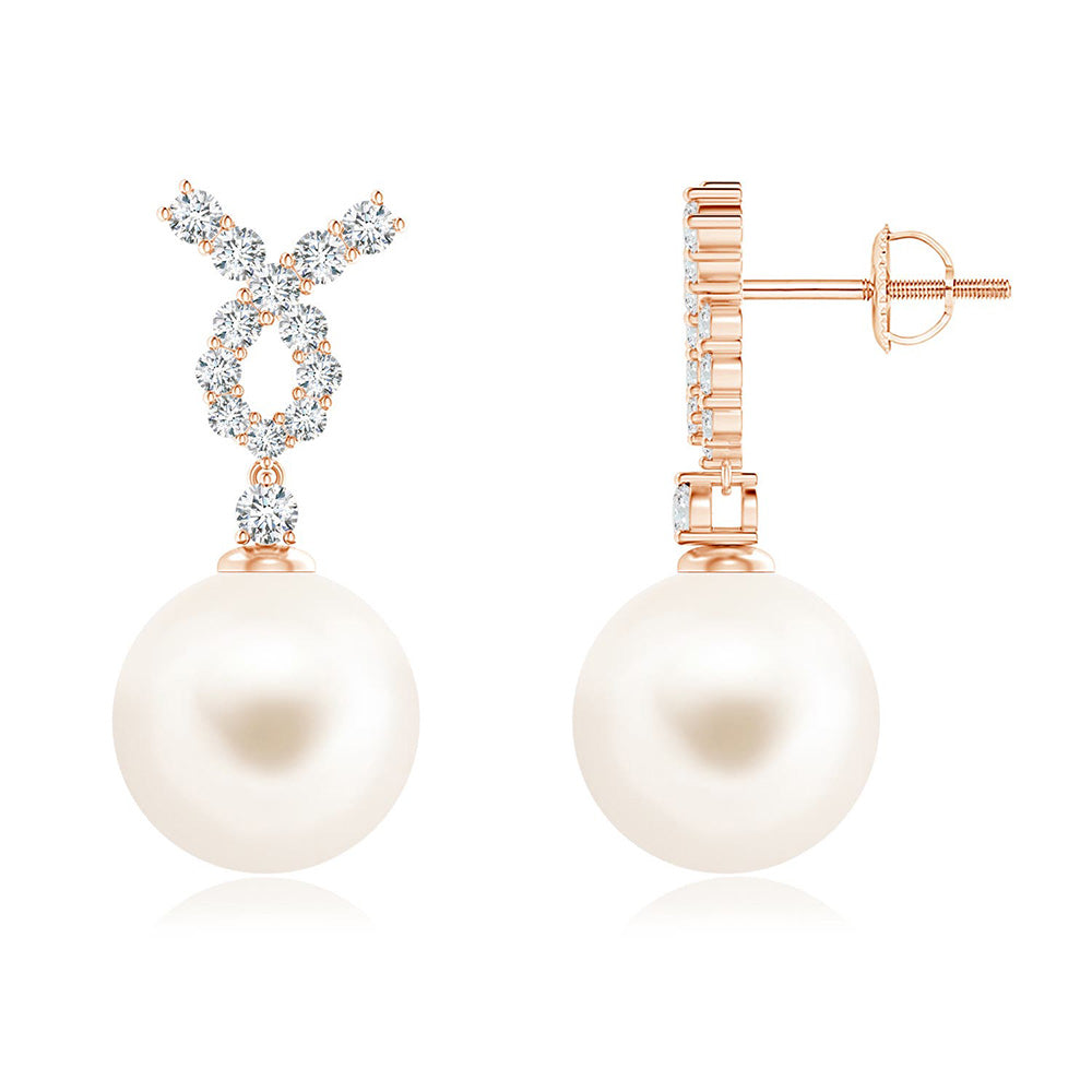 8mm Freshwater Cultured Pearl Earrings with Moissanite Pavé Ribbon