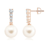 8mm Freshwater Cultured Pearl Earrings with Graduated Moissanite