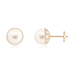 8mm Freshwater Cultured Pearl Earrings with Twisted Rope Frame - MSBLUE Jewelry