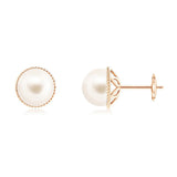 8mm Freshwater Cultured Pearl Earrings with Twisted Rope Frame - MSBLUE Jewelry