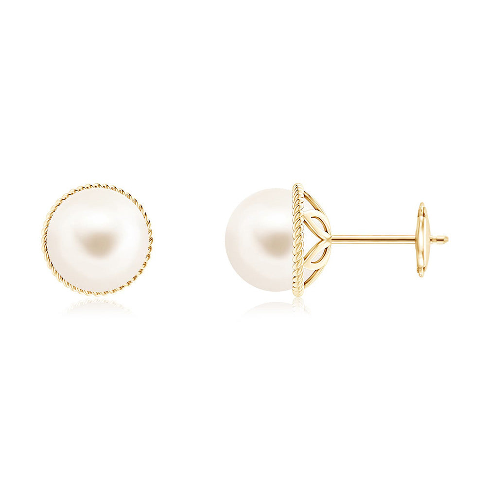 8mm Freshwater Cultured Pearl Earrings with Twisted Rope Frame