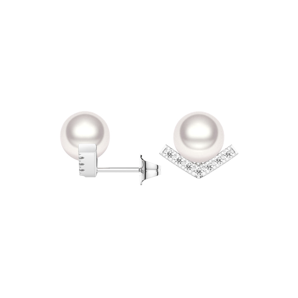 8mm Freshwater Cultured Pearl Chevron Stud Earrings - MSBLUE Jewelry