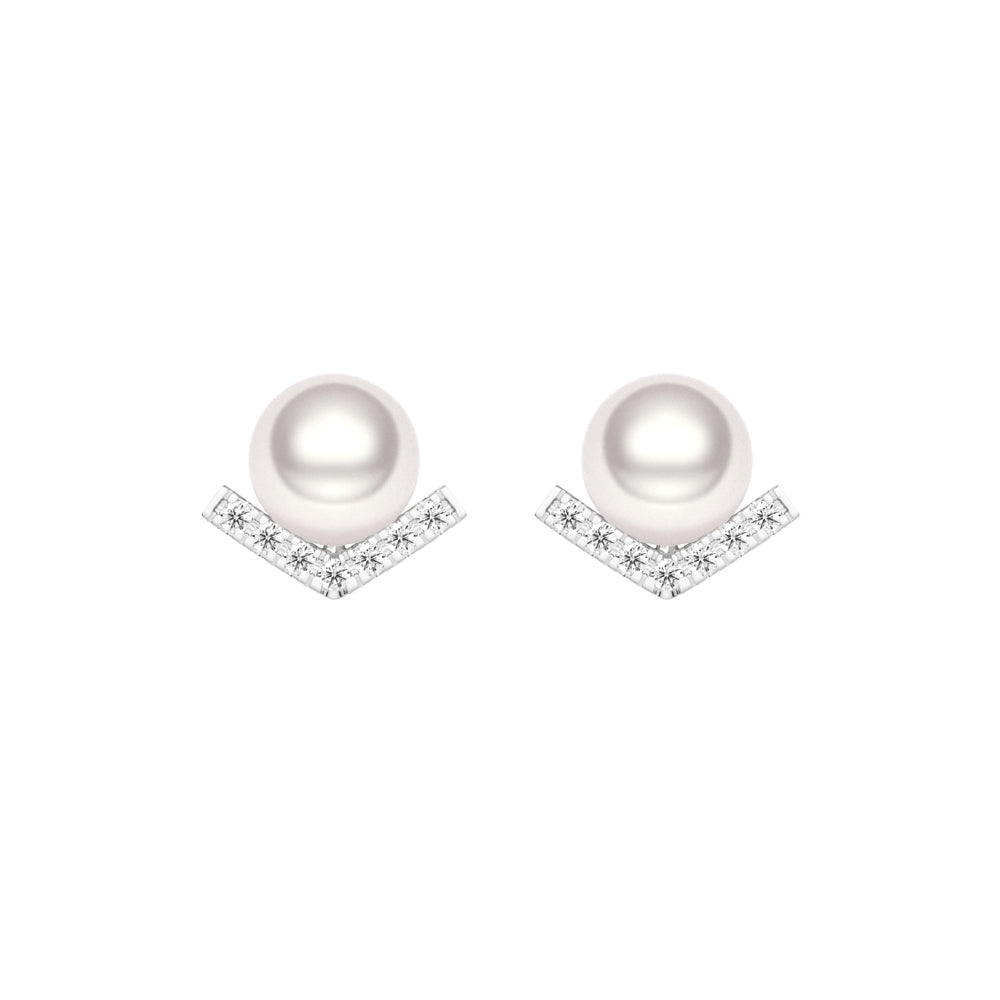 8mm Freshwater Cultured Pearl Chevron Stud Earrings - MSBLUE Jewelry