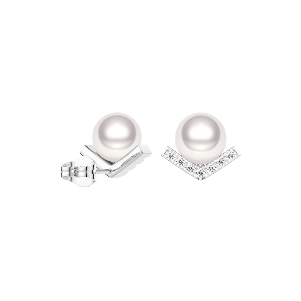 8mm Freshwater Cultured Pearl Chevron Stud Earrings - MSBLUE Jewelry