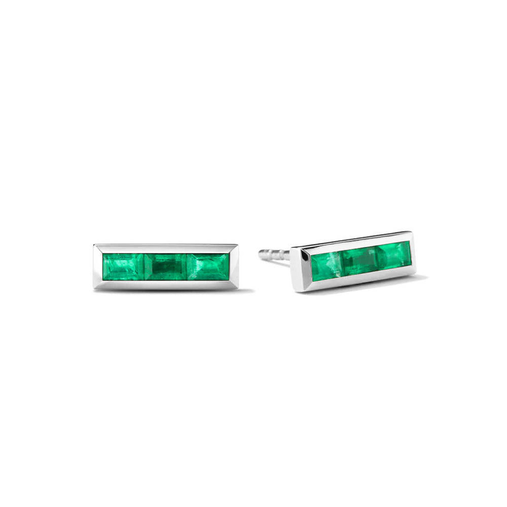 Baguette Lab Grown Emerald Stud Earrings