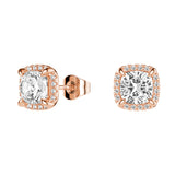 Cushion Cut Moissanite Shadow Halo Stud Earrings