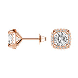 Cushion Cut Moissanite Shadow Halo Stud Earrings