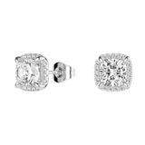 Cushion Cut Moissanite Shadow Halo Stud Earrings