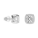 Cushion Cut Moissanite Shadow Halo Stud Earrings