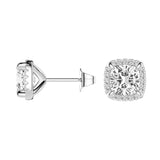 Cushion Cut Moissanite Shadow Halo Stud Earrings