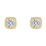 Cushion Cut Moissanite Shadow Halo Stud Earrings