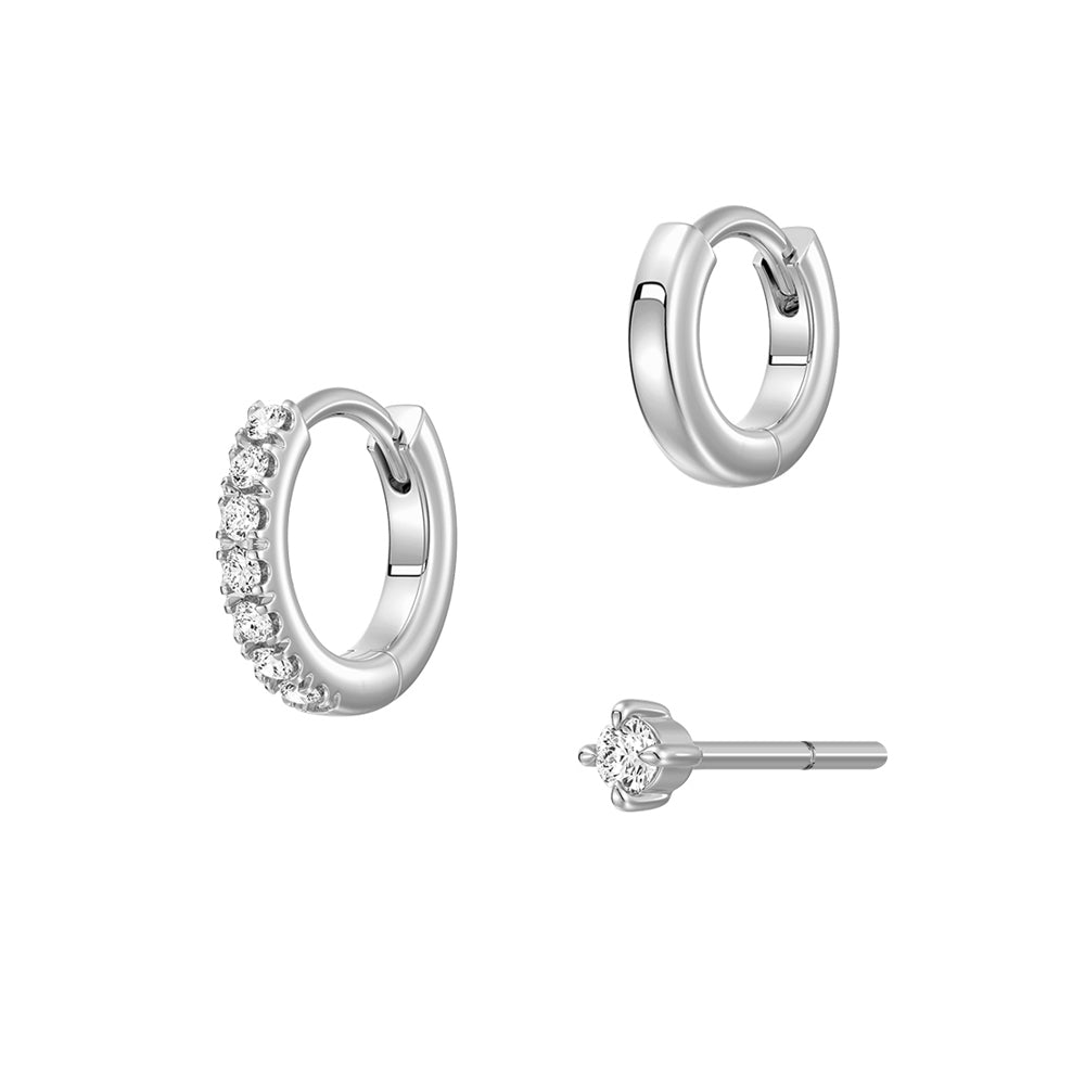 Triple Stack Lab Diamond Stud and Hoop Earrings Set