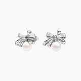 Pearl Bow Stud Earrings