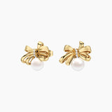 Pearl Bow Stud Earrings