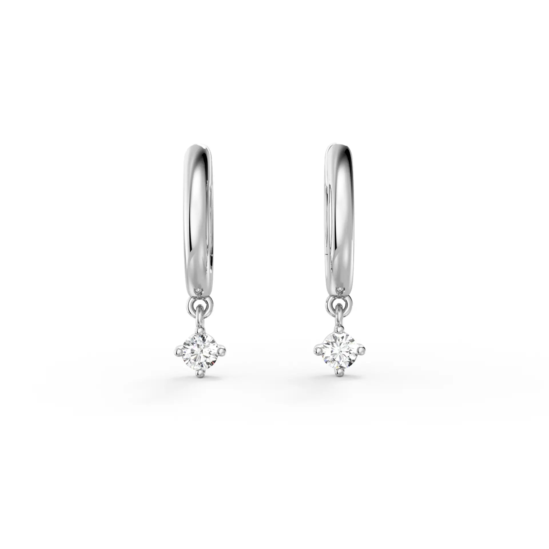 Huggie Hoop Earrings with Solitaire Drop