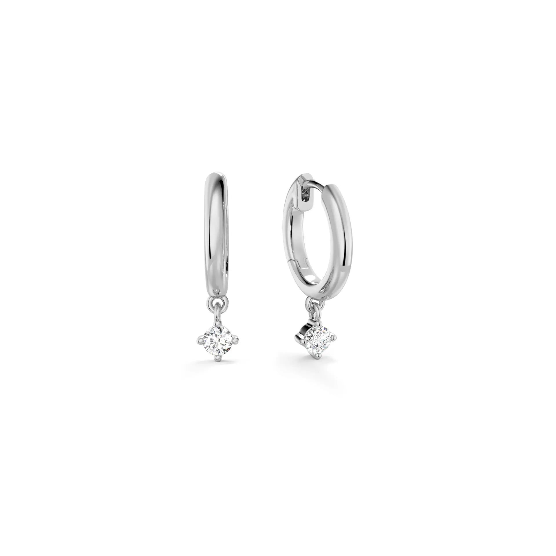 Huggie Hoop Earrings with Solitaire Drop