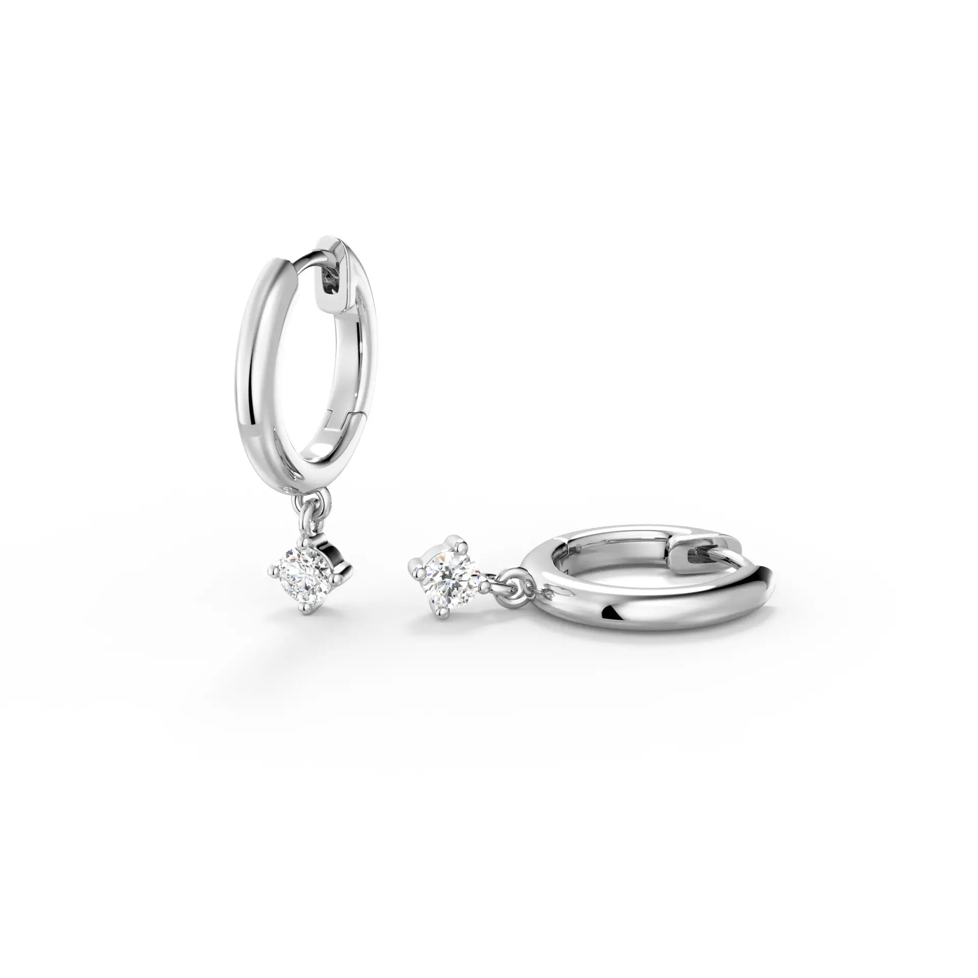 Huggie Hoop Earrings with Solitaire Drop