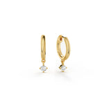 Huggie Hoop Earrings with Solitaire Drop
