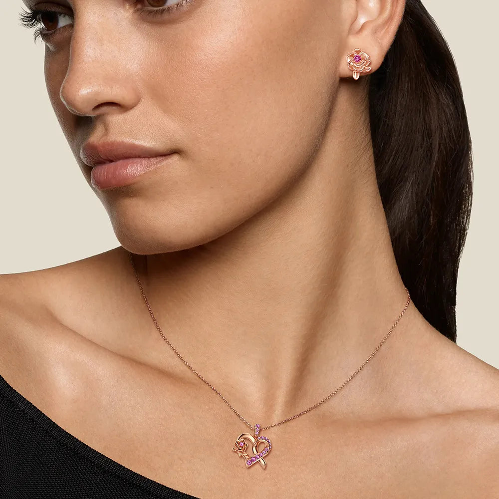 “Rose of Resilience” Breast Cancer Awareness Heart Pendant Necklace