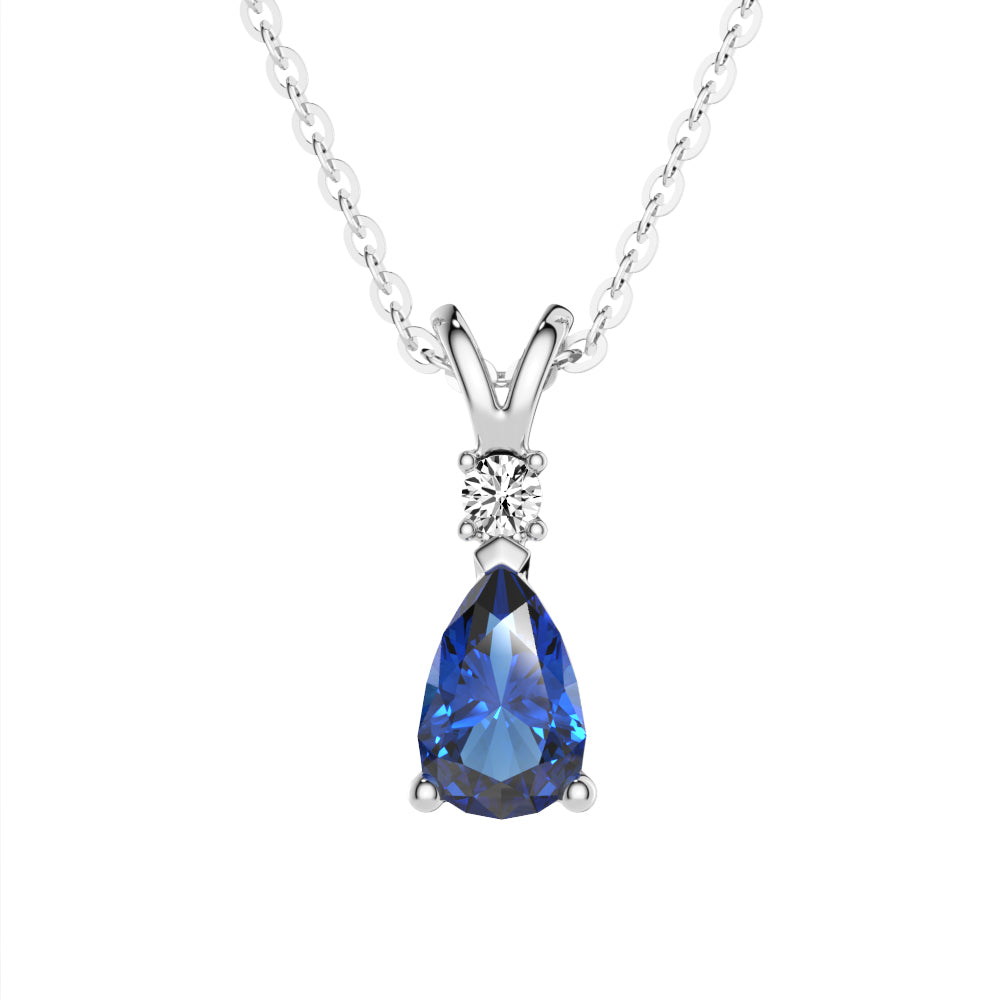 1 CT. Lab-Grown Sapphire Pear Shape Pendant with Diamond