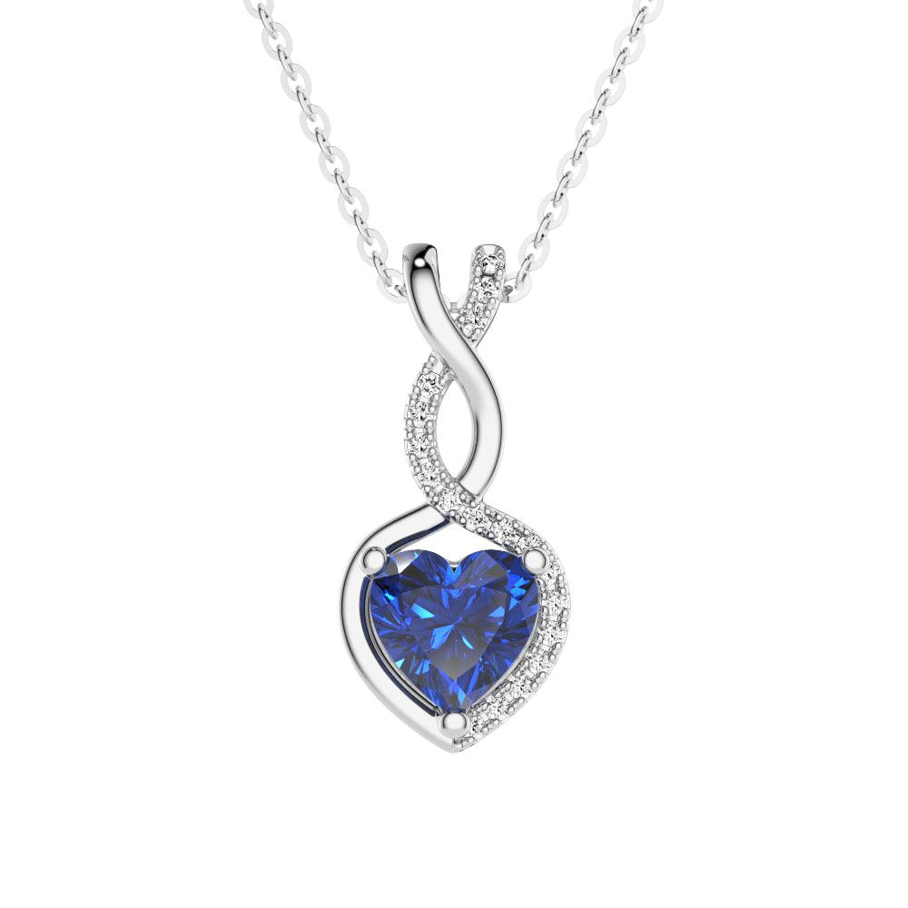 1 CT. Sapphire Infinity Heart Pendant with Diamonds - MSBLUE Jewelry