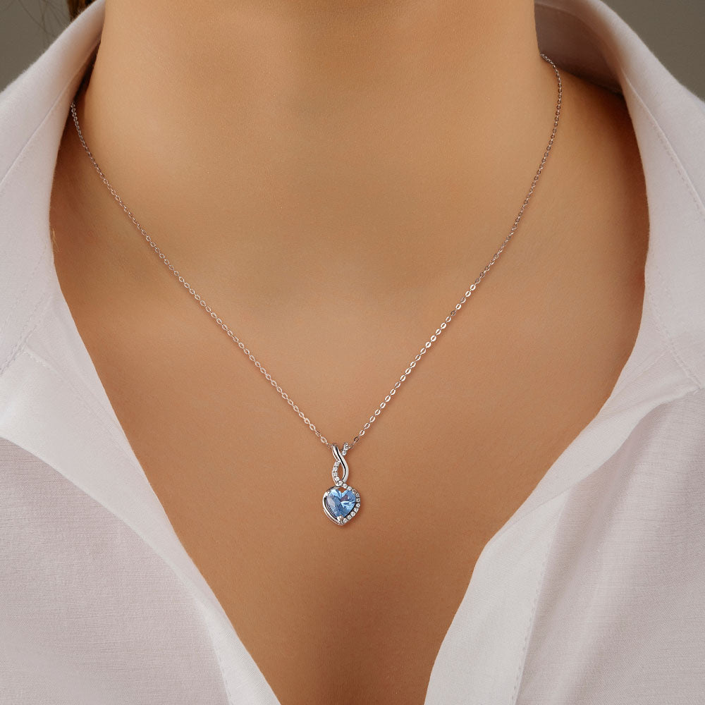 1.05 CT. Aquamarine Infinity Heart Pendant with Diamonds