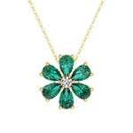 3.1 CT. Emerald and White Sapphire Flower Cluster Pendant - MSBLUE Jewelry