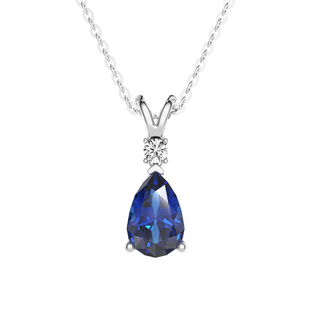 1.7 CT. Pear Blue Sapphire Solitaire Pendant with White Sapphire - MSBLUE JEWELRY