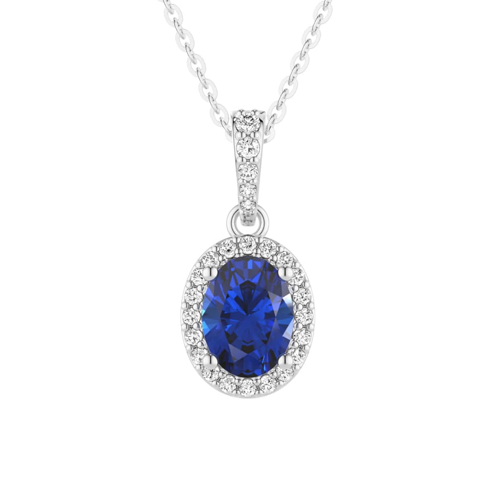 1.69 CT. Vintage Style Oval Sapphire Halo Pendant - MSBLUE JEWELRY