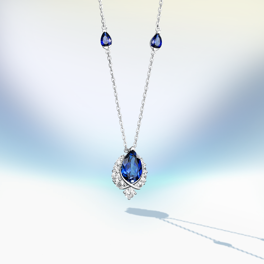 "ENDLESS BLUE" 5.41 Ctw. Pear Shaped Sapphire Necklace
