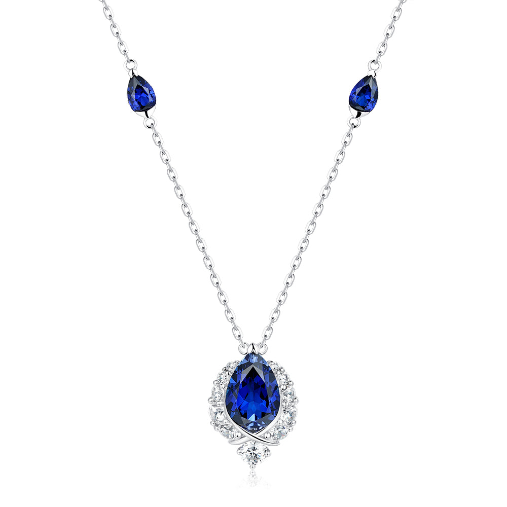 "ENDLESS BLUE" 5.41 Ctw. Pear Shaped Sapphire Necklace