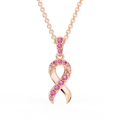 "Faith Over Fear" Ribbon Necklace In Rose Gold With Pavé Pink Sapphires