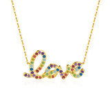 Multi Color Rainbow Gemstones LOVE Necklace Pendant