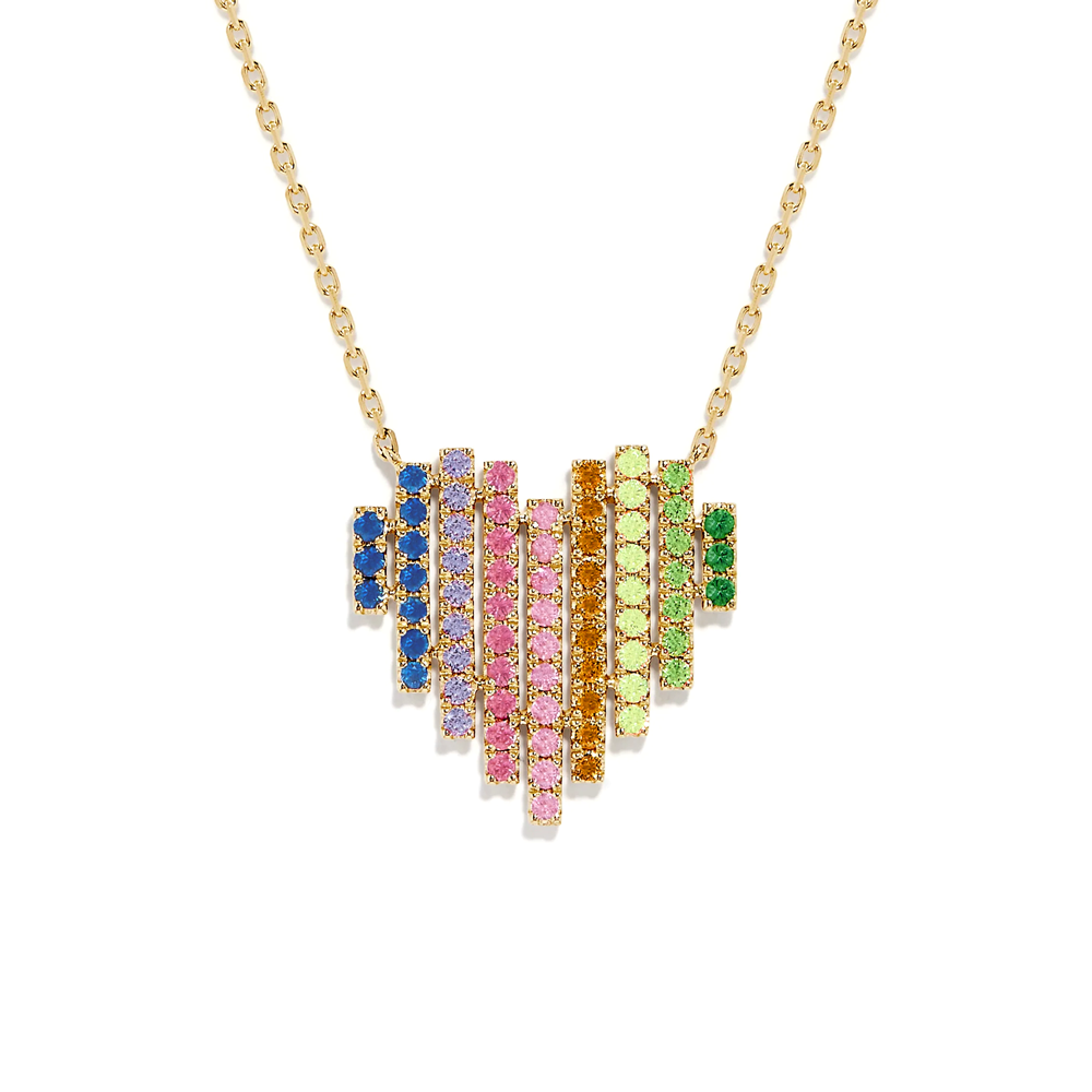 Multi Color Rainbow Gemstones Heart Necklace Pendant