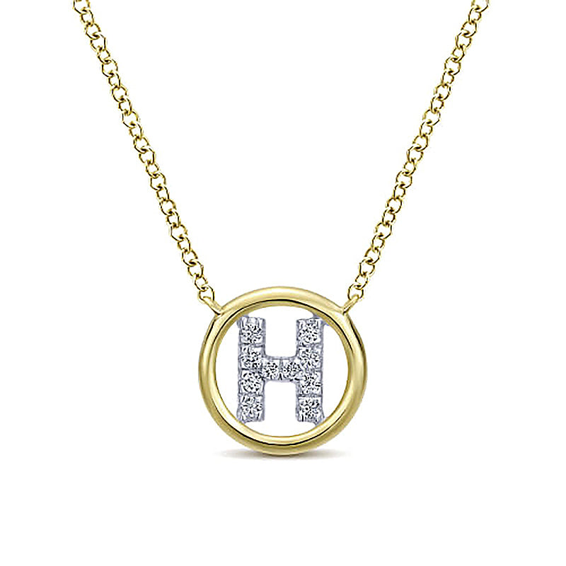 Round Pavé Initial H Pendant Necklace