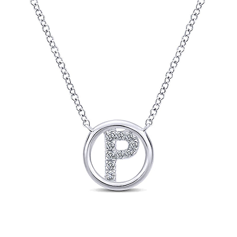 Round Pavé Initial P Pendant Necklace