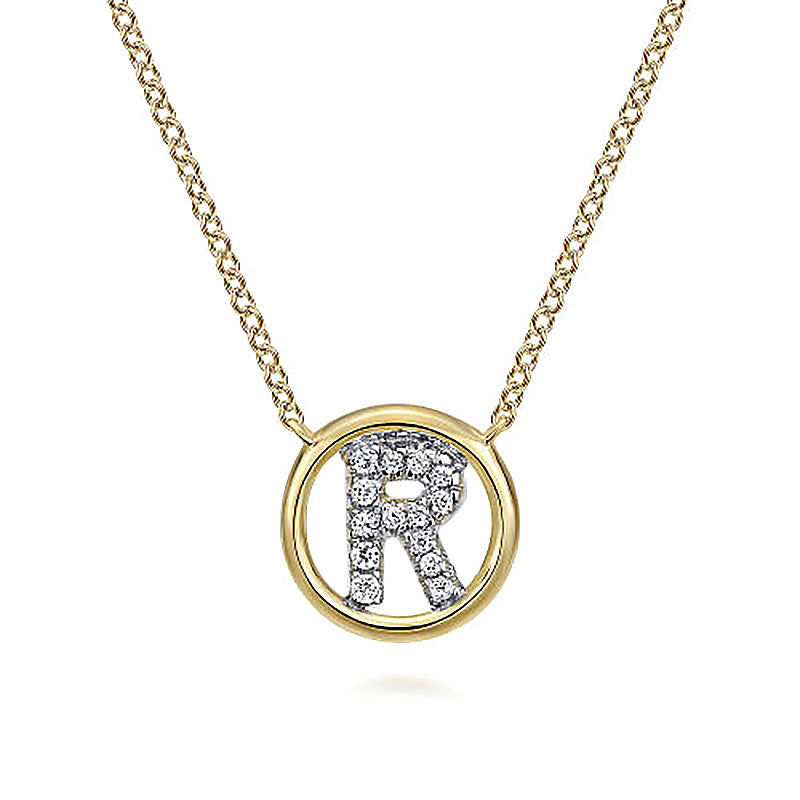 Round Pavé Initial R Pendant Necklace