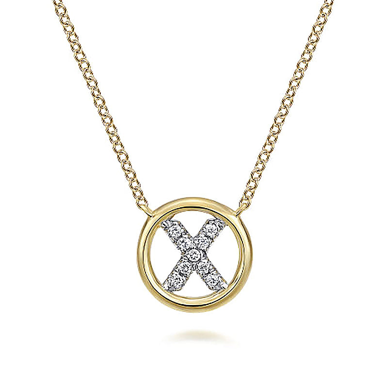 Round Pavé Initial X Pendant Necklace