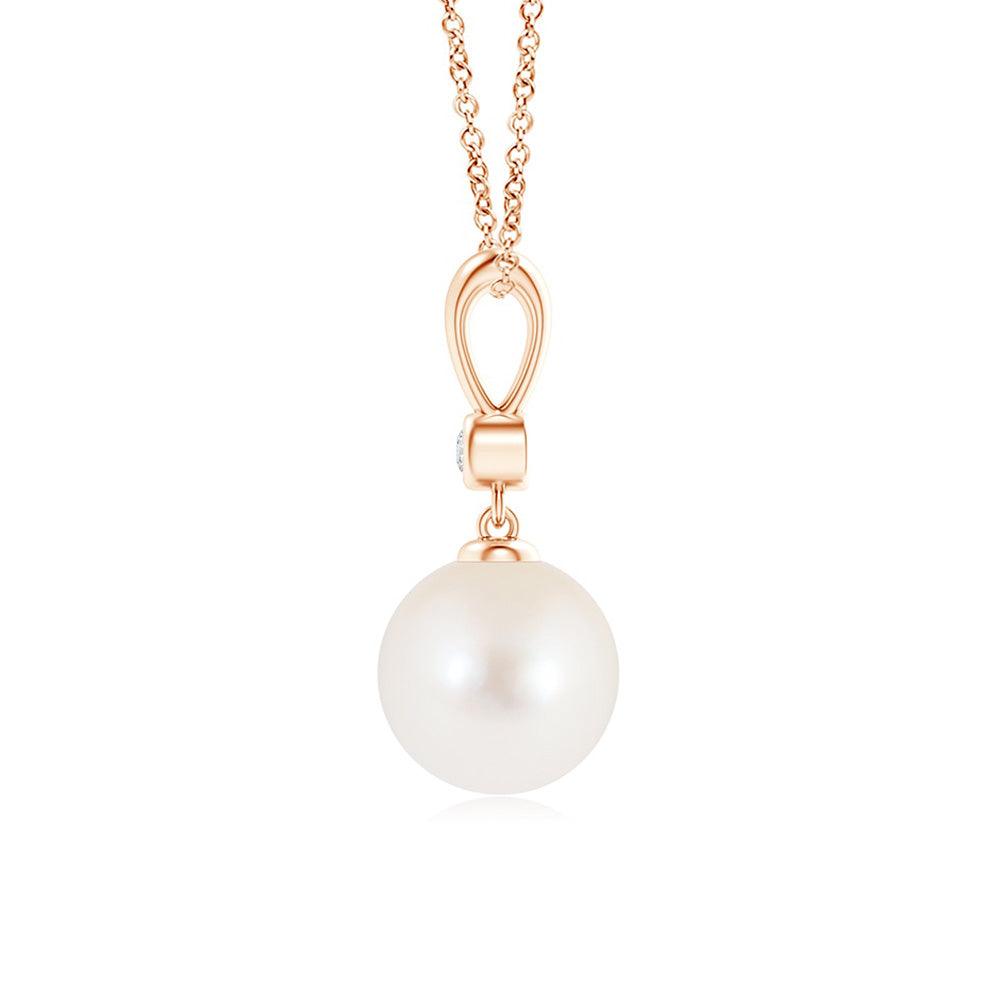 8mm Classic Freshwater Cultured Pearl Drop Pendant with Moissanite - MSBLUE Jewelry