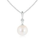 8mm Classic Freshwater Cultured Pearl Drop Pendant with Moissanite - MSBLUE Jewelry