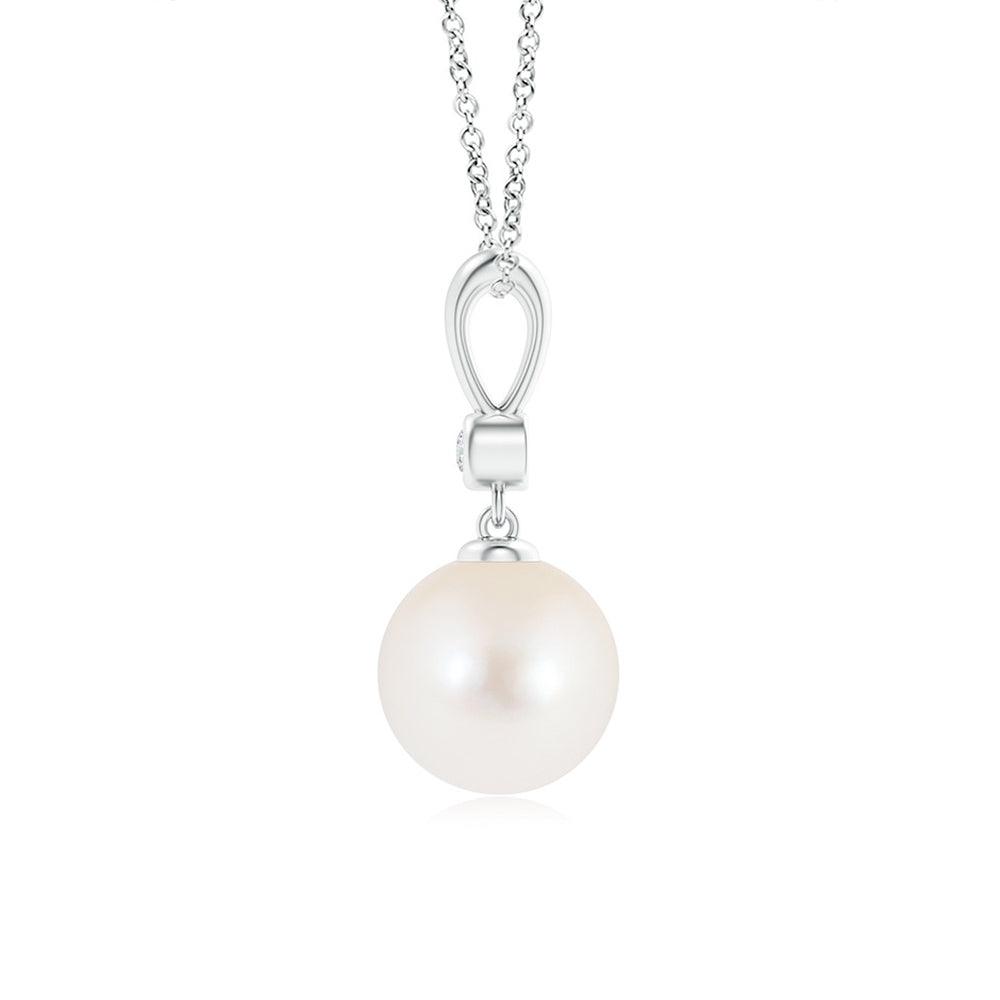 8mm Classic Freshwater Cultured Pearl Drop Pendant with Moissanite - MSBLUE Jewelry