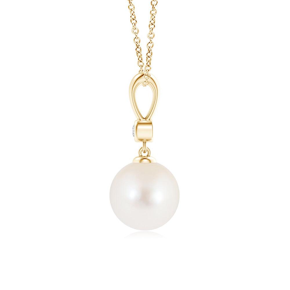 8mm Classic Freshwater Cultured Pearl Drop Pendant with Moissanite - MSBLUE Jewelry