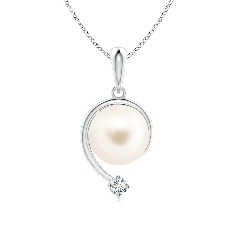 8mm Freshwater Cultured Pearl and Moissanite Swirl Pendant